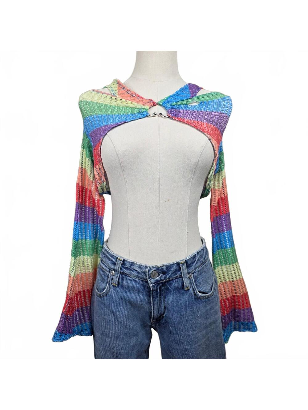Cropped Rainbow Bolo Sweater